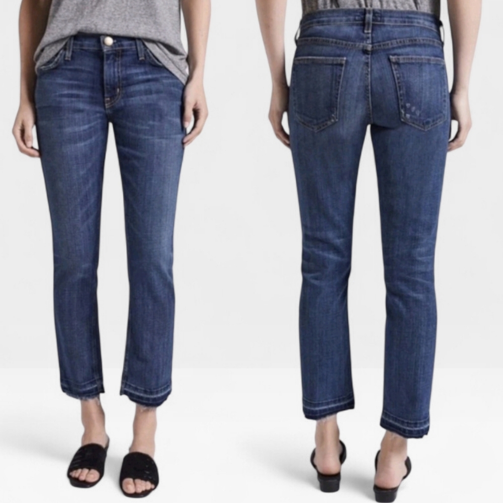 CURRENT/ELLIOTT The Cropped Straight Stagecoach Denim Jeans Raw Released Hem 27